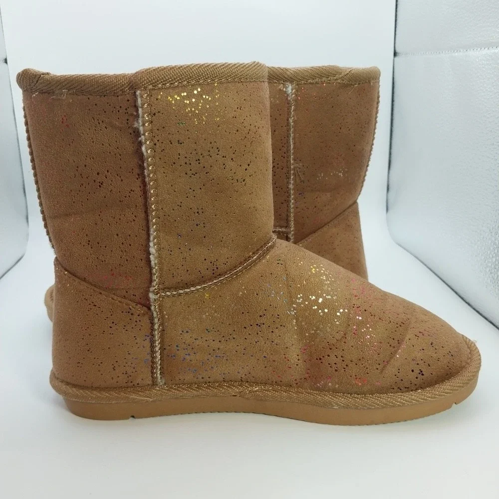 Serra Children's  Ankle Boots  Brown Sparkle Faux Suede Fur Shearling Size 2/3
